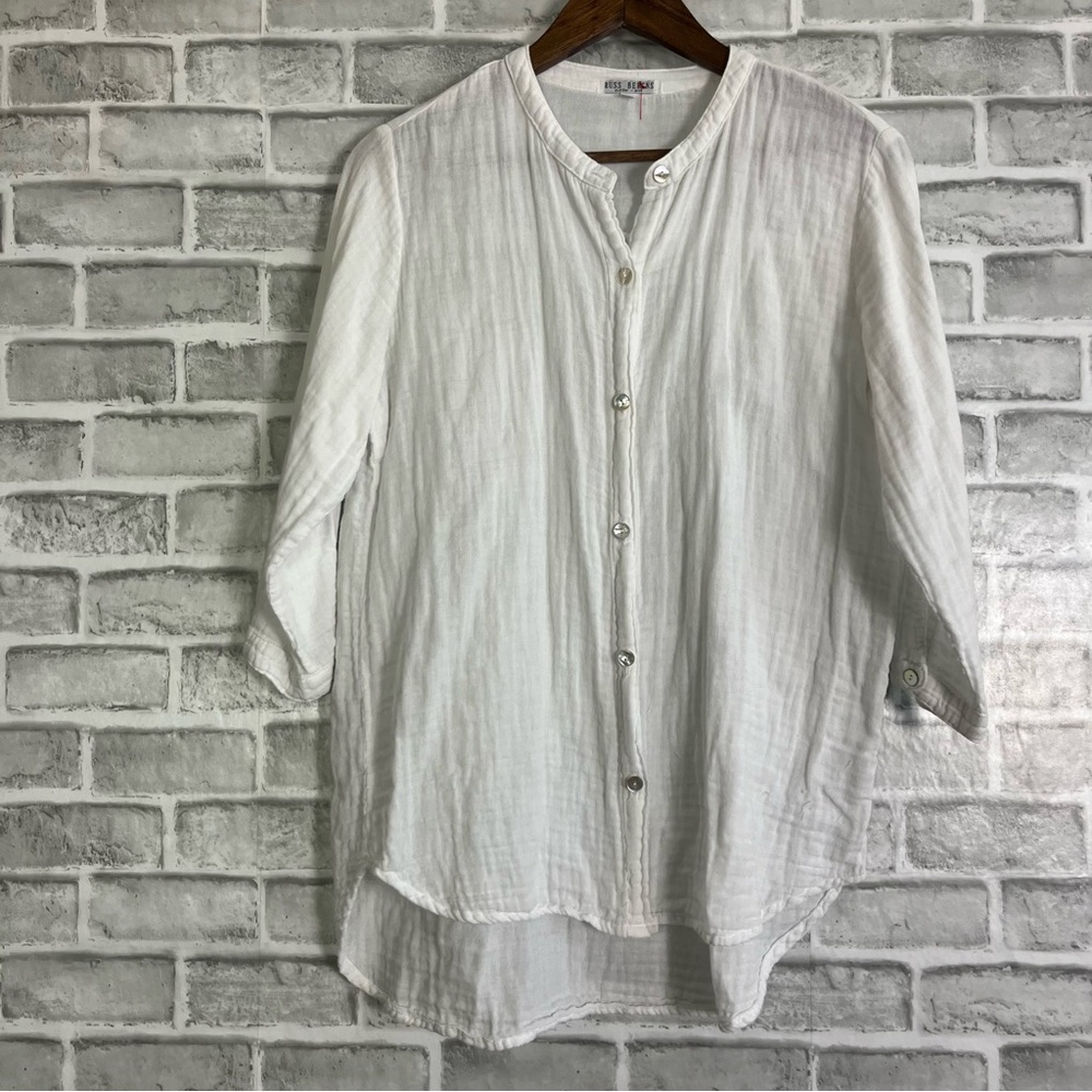 Eileen Fisher White Lightweight Button-Front Cotton Top